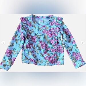 RuffleButts Floral Long Sleeve Rash Guard Girls 2T Blue Pink Ruffle Butts